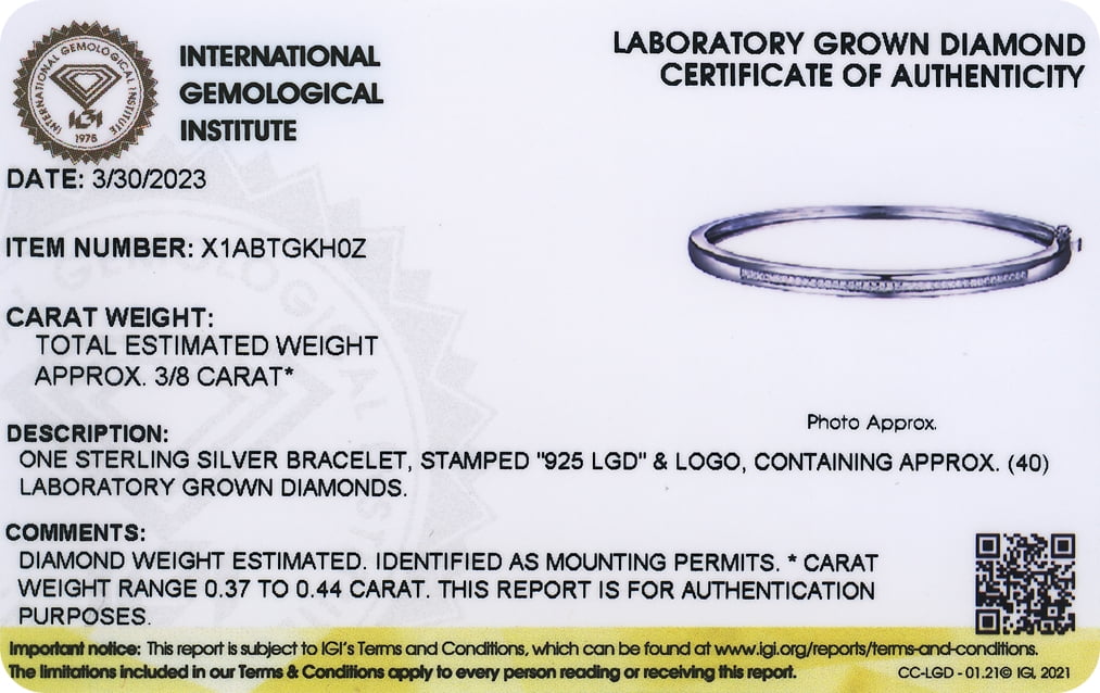 Forever Facets 3/8 CT TW Lab Grown Diamond Platinum over Sterling Silver Bangle, Adult Female