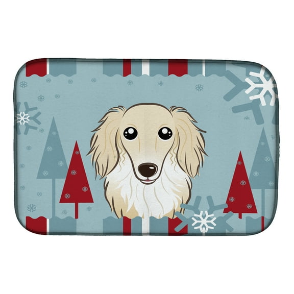 Winter Holiday Longhair Creme Dachshund Dish Drying Mat