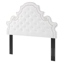 Headboard, Rivet Nailhead, Tufted, Full Queen, White, Velvet, Bedroom, Modern Contemporary Boutique HB35204