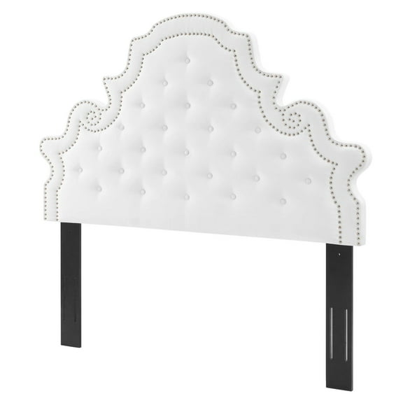 Headboard, Rivet Nailhead, Tufted, Full Queen, White, Velvet, Bedroom, Modern Contemporary Boutique HB35204