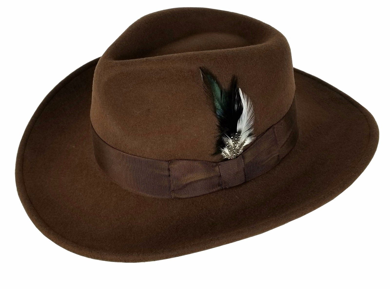 Wool Felt Brown Fur Crush-able  Cowboy  Fedora Hats Indiana Jones Outback Hat 