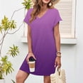 thumbnail image 2 of THDHVS Casual Dresses for Women,Womens Dresses,Short Sleeve V Neck Ombre Dress Drop Shoulder Cotton Like Fabric Purple, 2 of 6