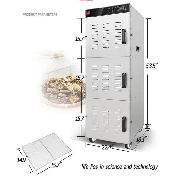EQCOTWEA 30 Layers Food Dehydrator Drying Machine Commercial 304 Stainless Steel Mesh Digital Touch Panel Control 110V for Fruit Vegetable Meat