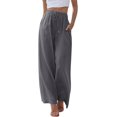 thumbnail image 1 of XINQIHANG Pantalon Palazzo d'Été en Lin pour Femmes, Jambes Larges et Fluides, avec Poches, 1 of 6