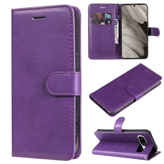 Nalacover Wallet Case for Google Pixel 8, Card Slots Holder Magnetic Clasp Premium Luxury PU Leather Flip Folio Cover with Kickstand Wrist Strap Soft Silicone Shockproof Case,Purple