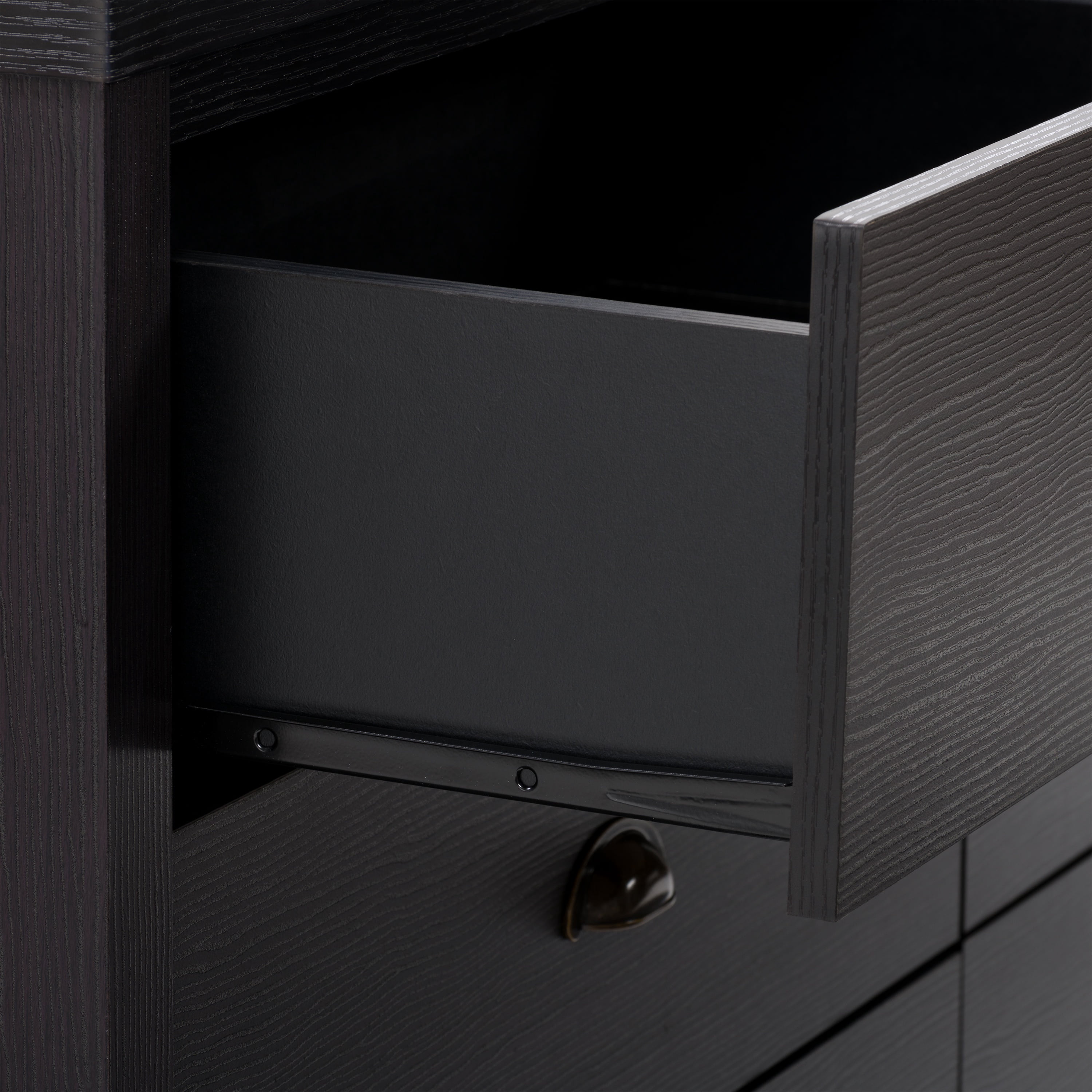 Commode CorLiving Boston moderne en bois d'ingénierie, 6 tiroirs larges pour adulte avec tiroirs emboîtables, noire