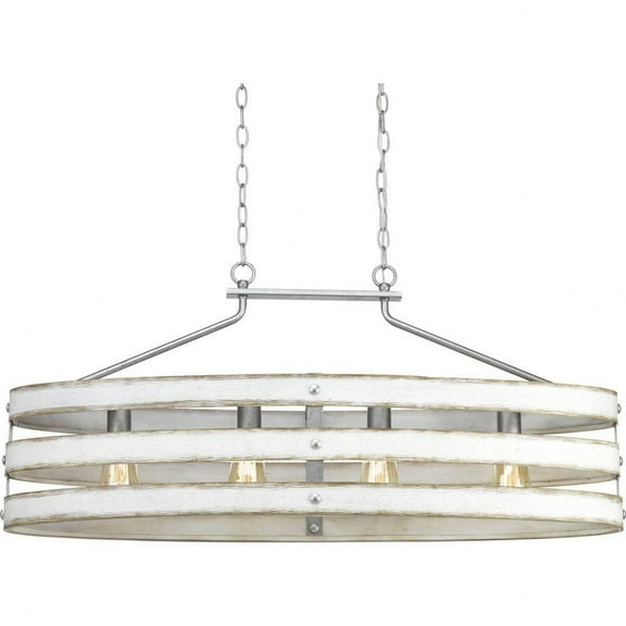 Progress Lighting Gulliver 4-Light Linear Chandelier, Galvanized Finish, Open Design, Antique White Accents, Steel