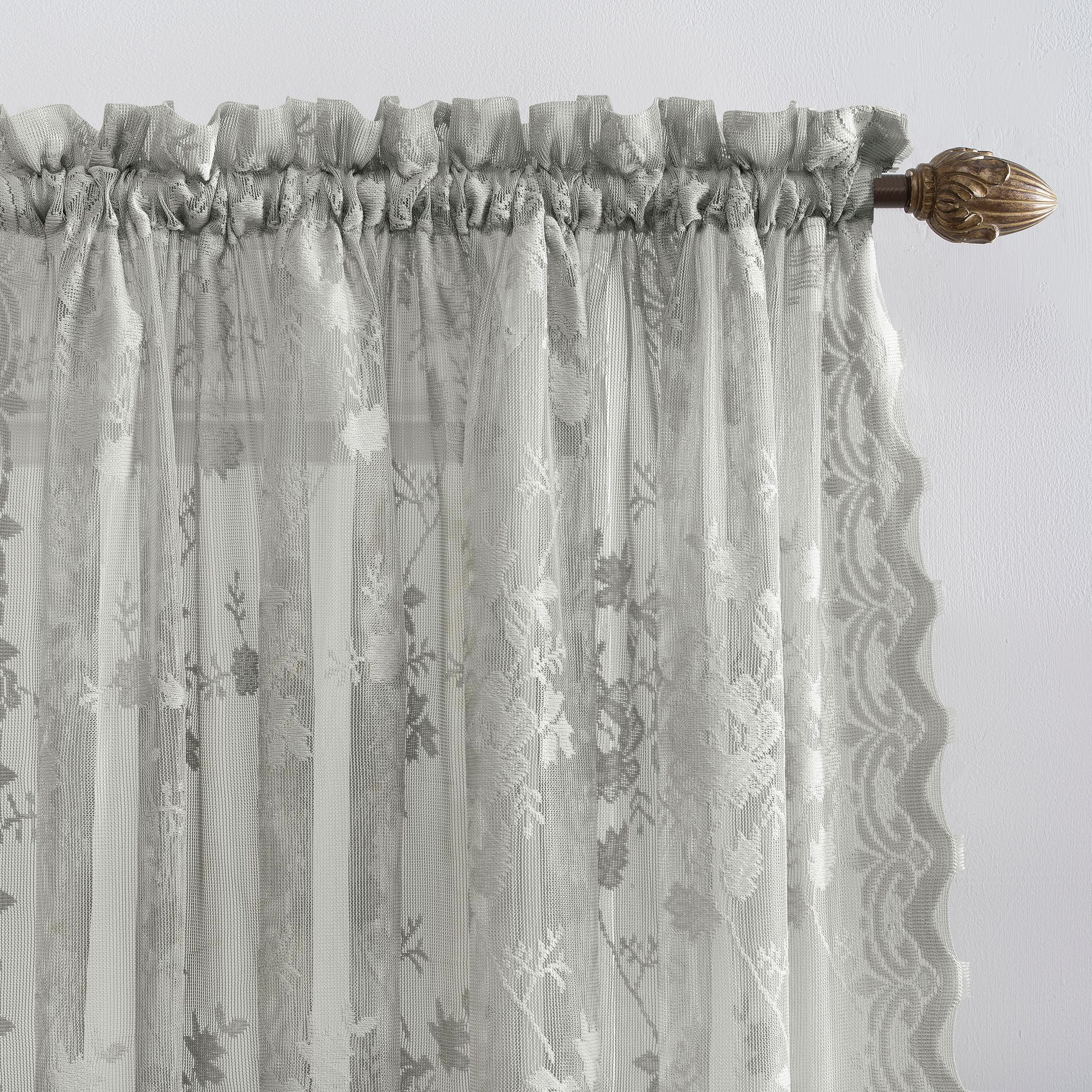 No 58 x 63 918 Alison Floral Lace Sheer Rod Pocket Curtain Panel Dove Gray