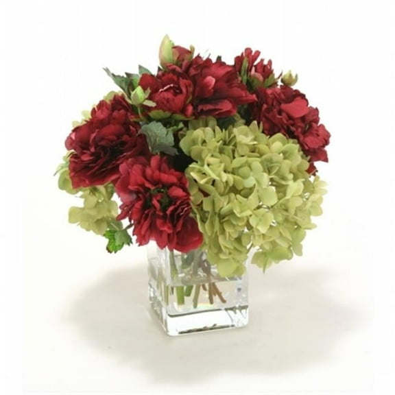 Distinctive Designs International 17025 Green Hydrangea & Burgundy Peonies