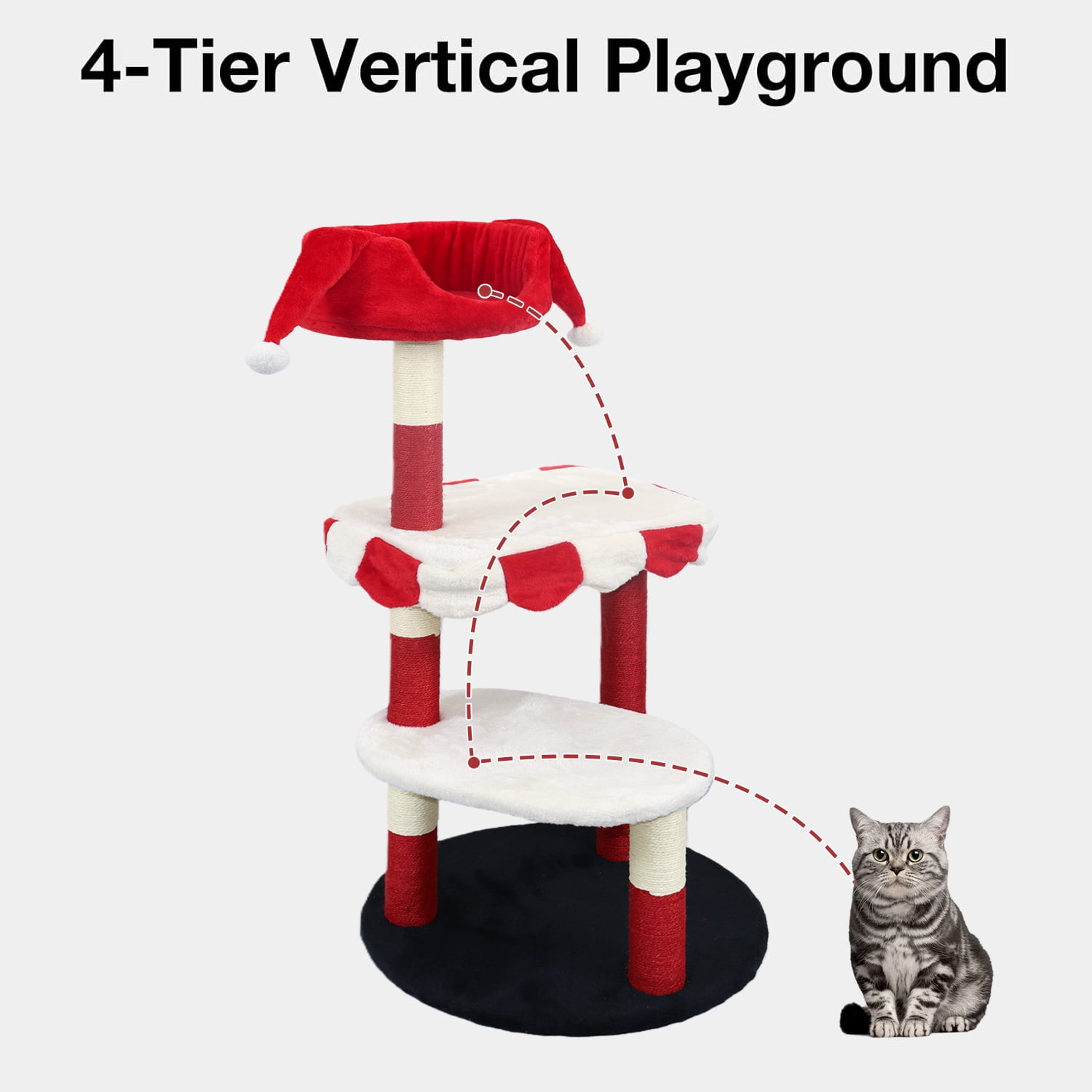 Cat Tree with Cozy Perch & Scratching Posts, Red & White Design Multi-Level Cat Furniture for Kittens/Cats to Climb, Rest & Play