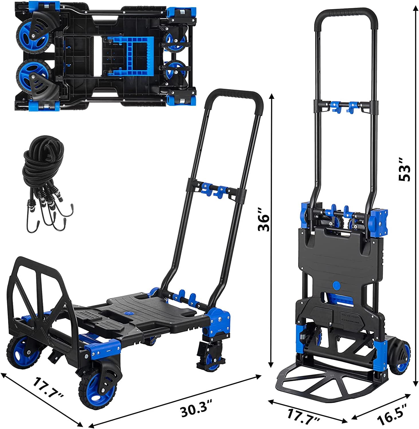 SHZOND Foldable Hand Trucks Heavy Duty Luggage Cart 400lbs Capacity Convertible Hand Cart with Retractable Handle