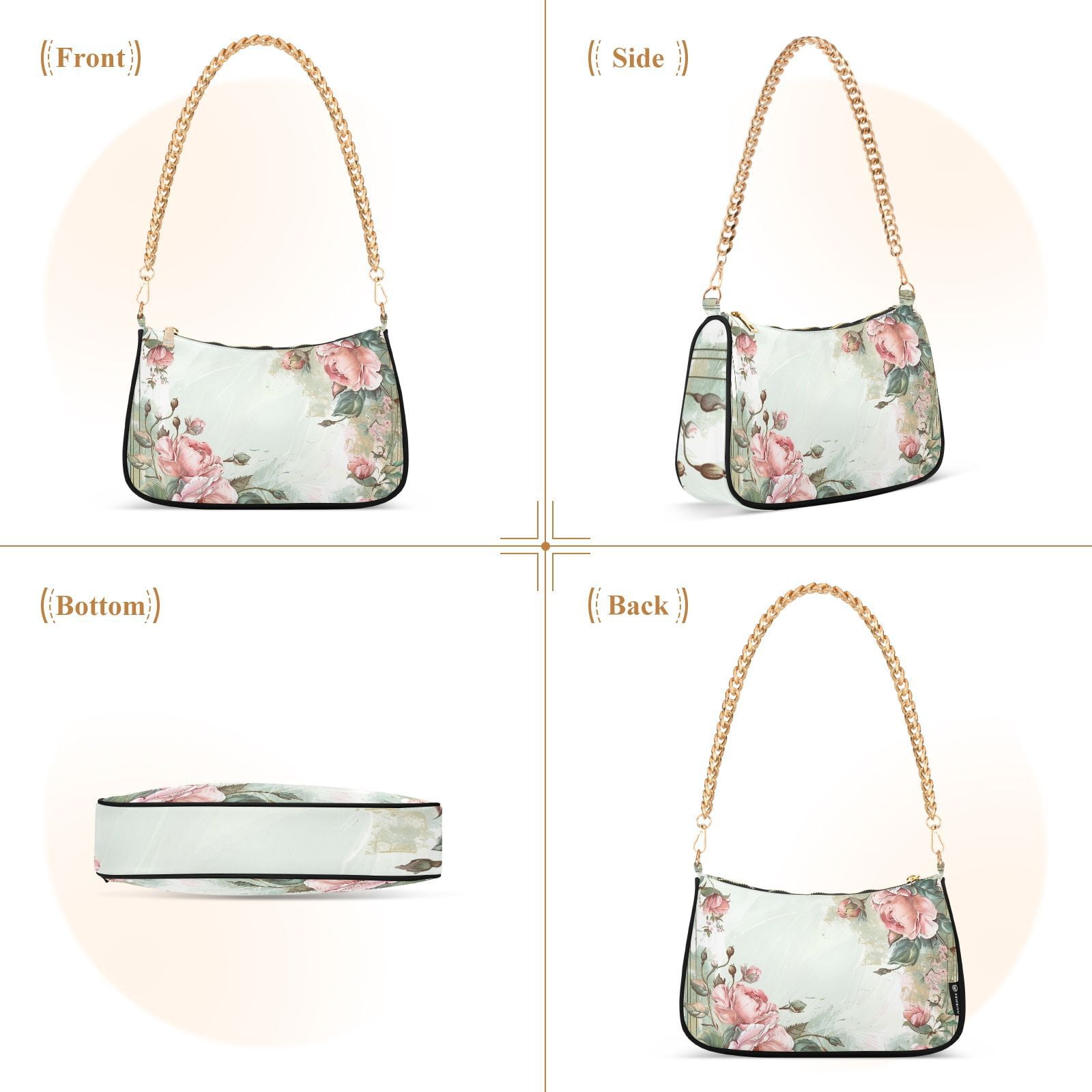 Flowers Floral FrameWomen Small Shoulder Bag Crossbody Tote Hobo Bags Purse Clutch Handbags with Chain Strap for Women