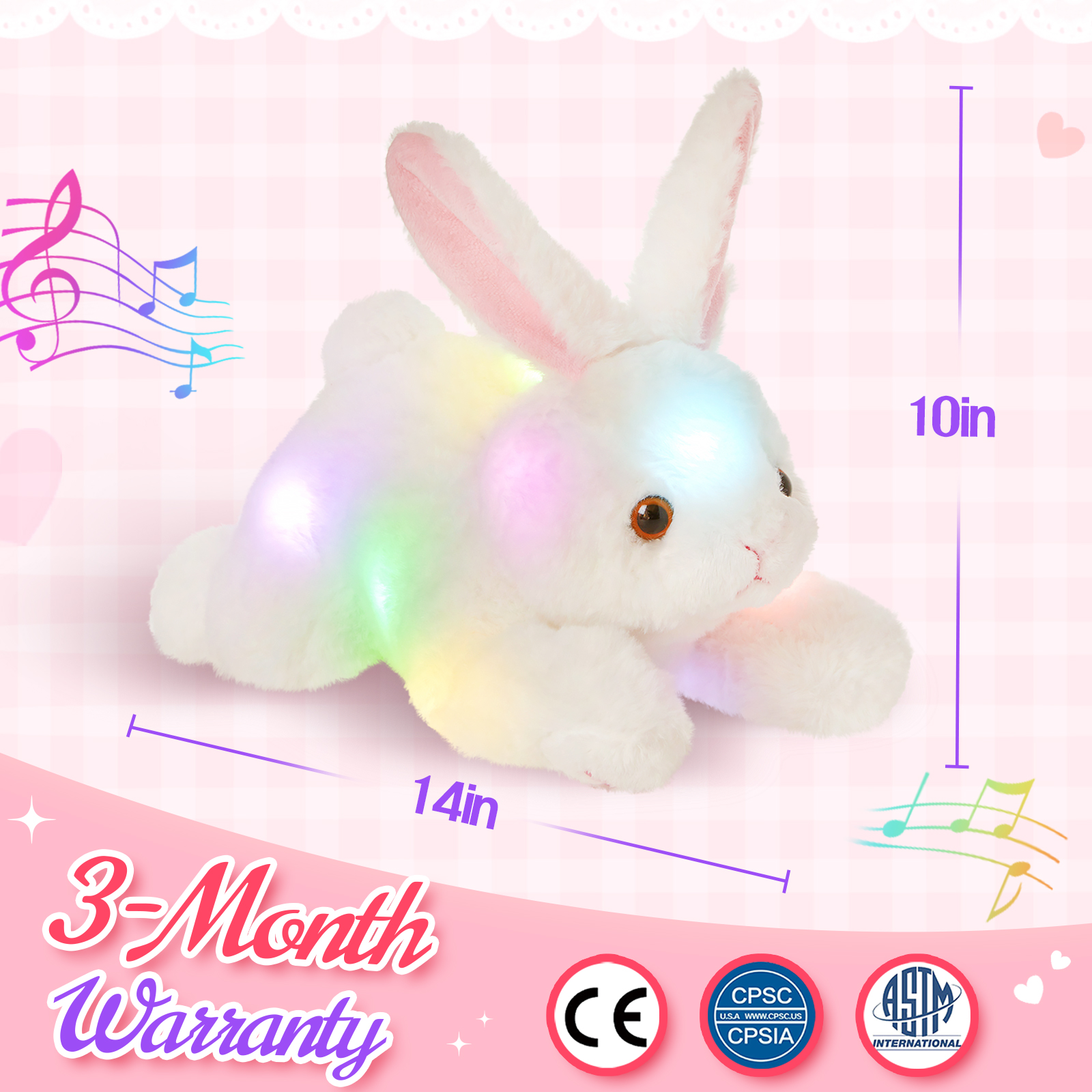 SpecialYouGlowing Music Party Plush Rabbit Toy, LED Night Light Singing Soothing Music Plush Rabbit Toy, Suitable for Toddlers and Children's Christmas Birthday Gifts