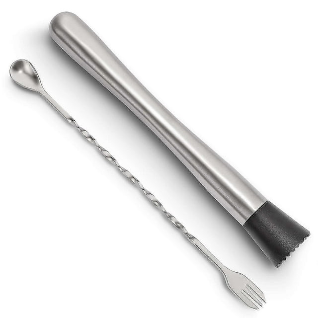 8 Inch Stainless Steel Cocktail Muddler and Mixing Spoon Home Bar Tool Set