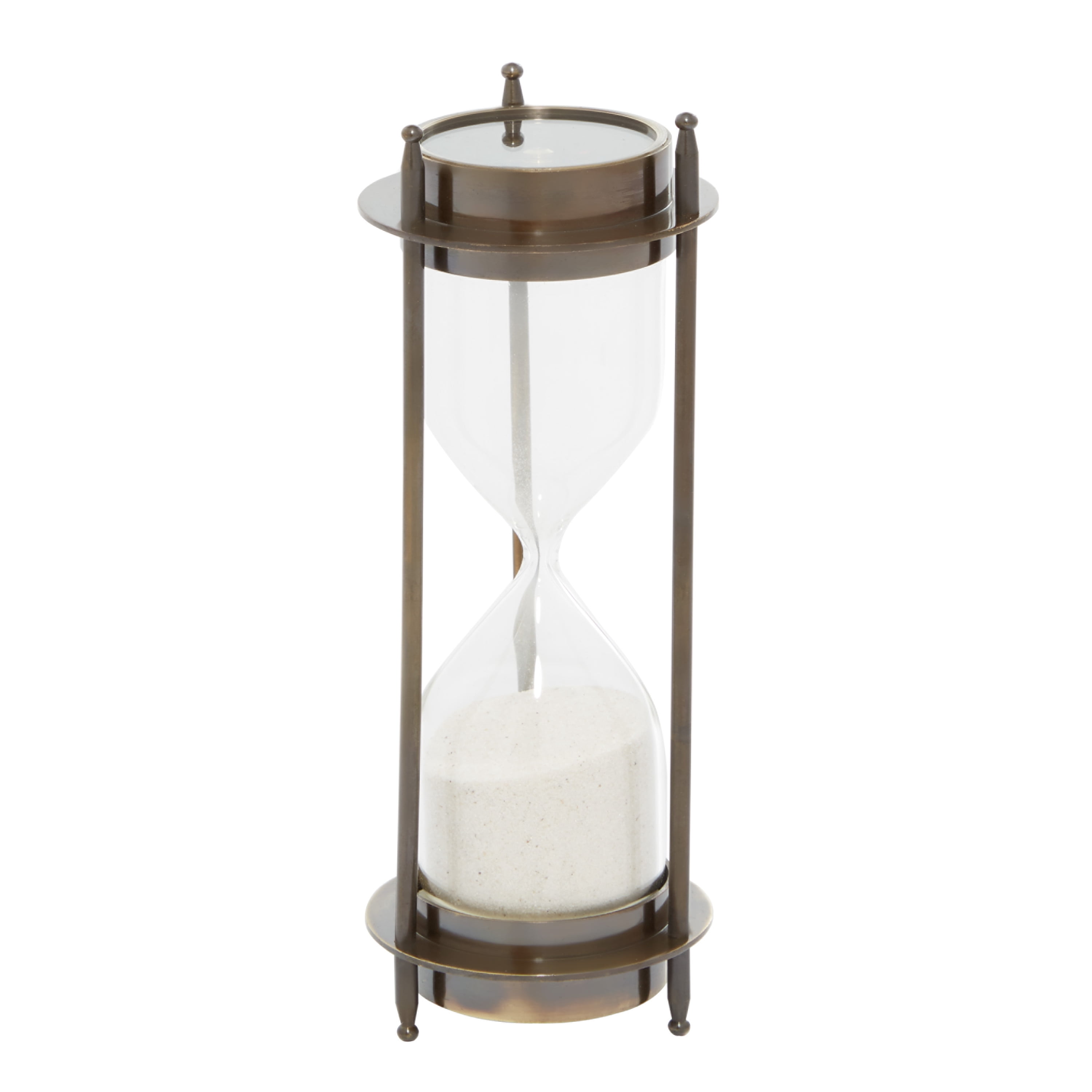 DecMode 3" x 7" Brown Brass Hourglass Sand Timer with Compass Top, 1-Piece