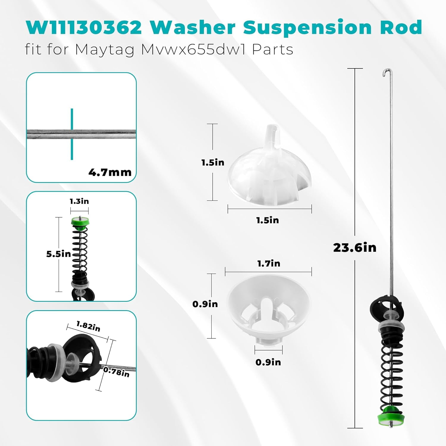 W11130362 Washer Suspension Rod Kit Compatible with Whirlpool Maytag Kenmore Washer WTW5000DW2 WTW5000DW3 WTW5000DW1 MVWX655DW1 MVWC565FW2 MVWC565FW1  - Replaces