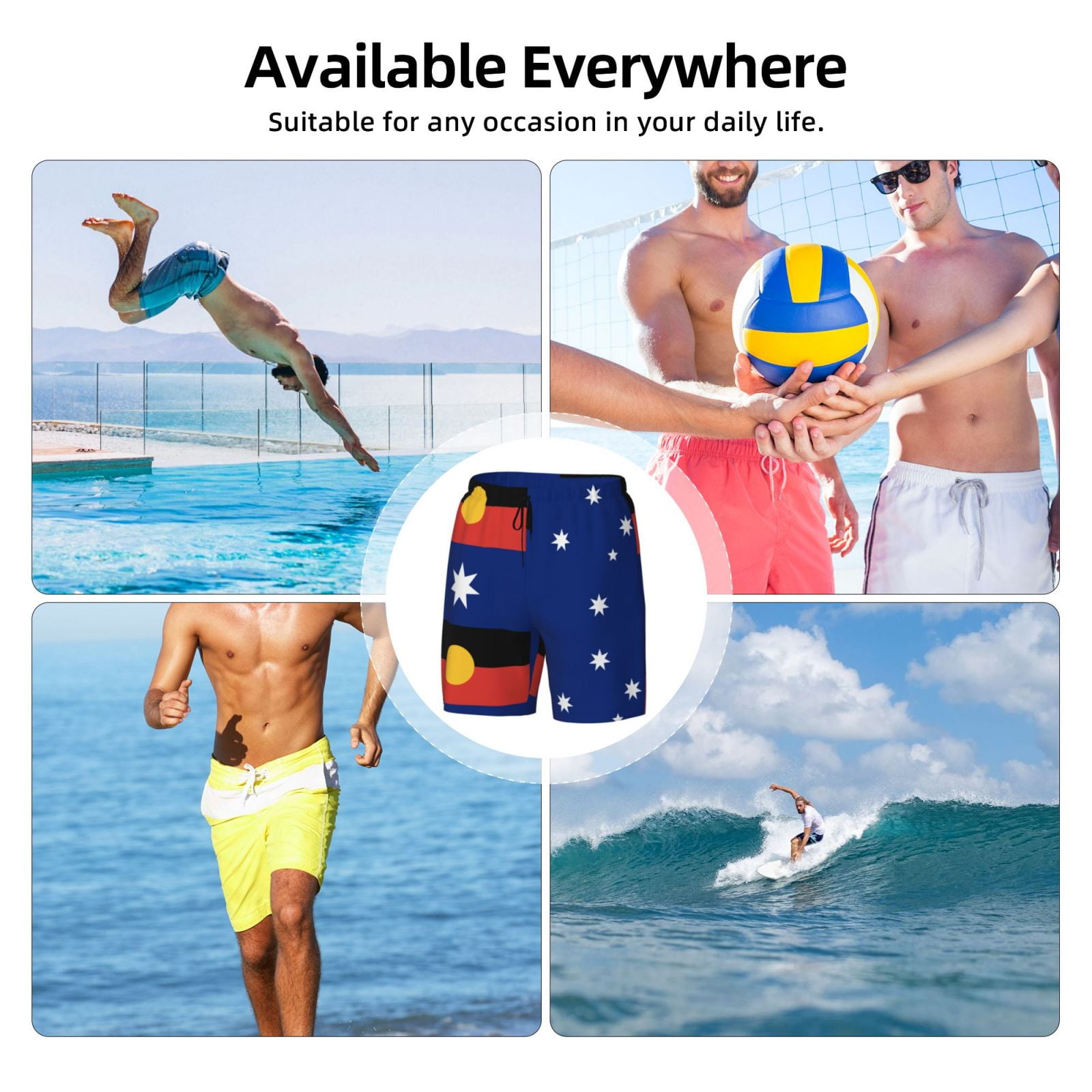 Men's Australian Flag With Aboriginal Flag Swim Trunks with Compression Liner Bathing Suit Swimwear