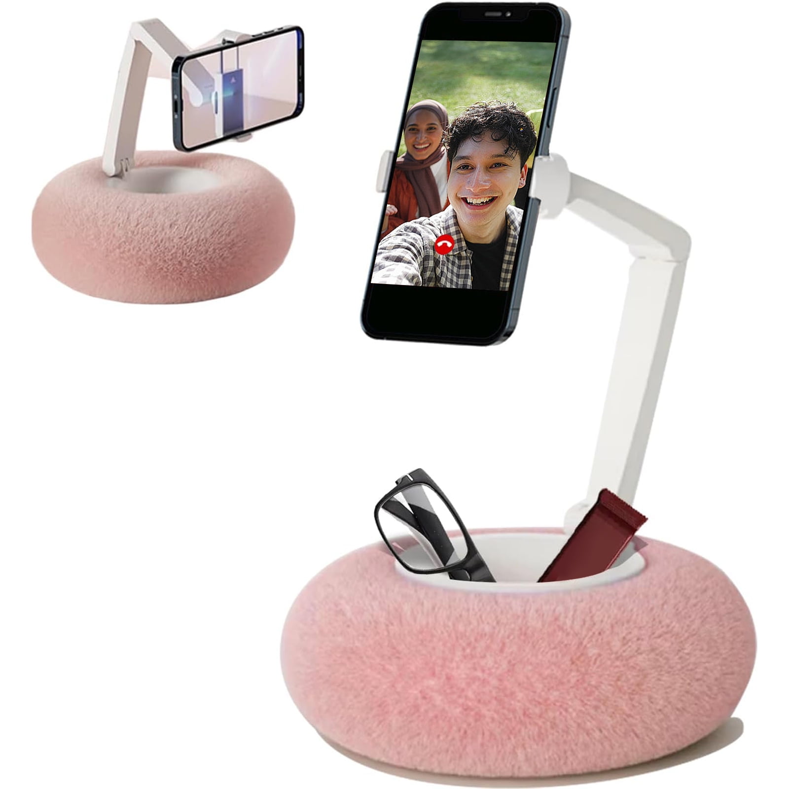 Rotatable Adjustable Bed Phone Stand With Plush Pillow Mount Double Joint Arm For Eye Levels Viewing Neck Strain Relief