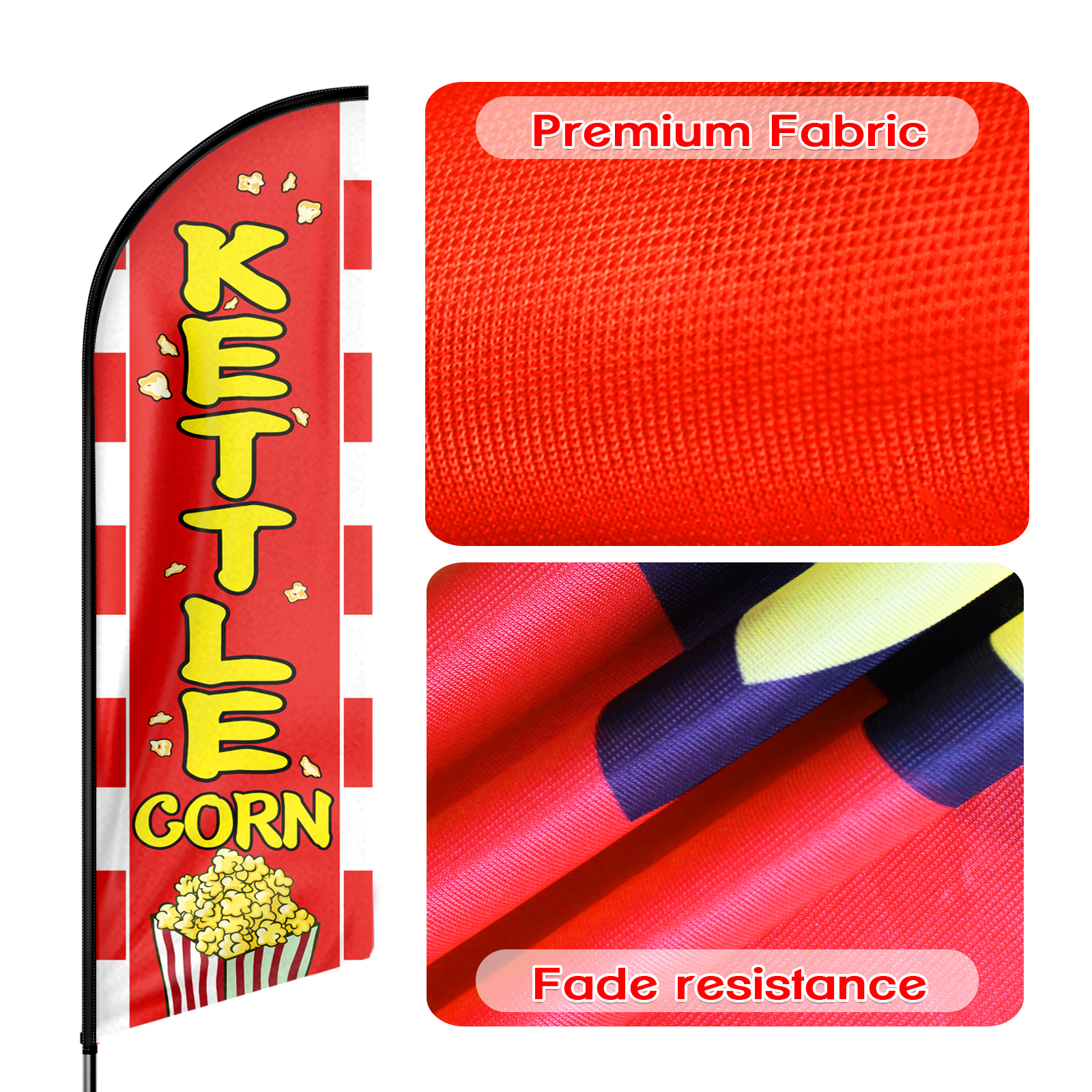 QSUM Kettle Corn Sign Feather Flag,8FT Kettle Corn Outdoor Advertising Flag, Kettle Corn Business Sign,Kettle Corn Swooper Flag（Flag Only）