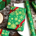 thumbnail image 6 of Flyhill Kraft Christmas Green Wrapping Paper,Gold Luxury Snowflake Metallic Gold Embossed Foil Gift Wrap Roll Design for Holiday, Party,Celebration, New Year (17 Inch X 32.8 Feet), 6 of 13