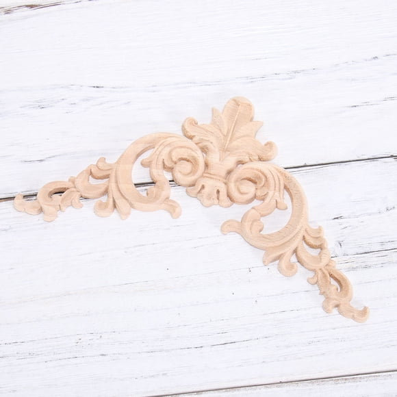 IFANLANDOR 4Pcs Wood Trim Molding Decorative Wood Carved Onlay Light Yellow Home Decoration Adults