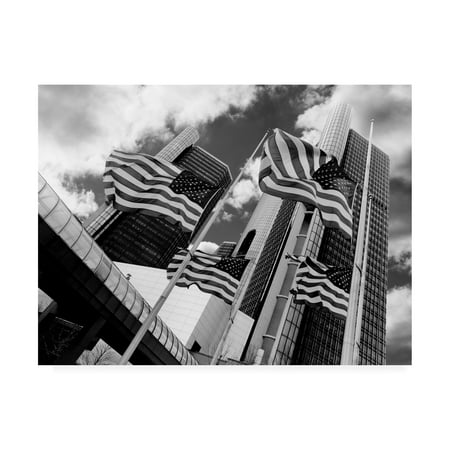 Renaissance Fine Art - Trademark Fine Art 'Renaissance Center And Flags Detroit Michigan' Canvas Art by Monte Nagler