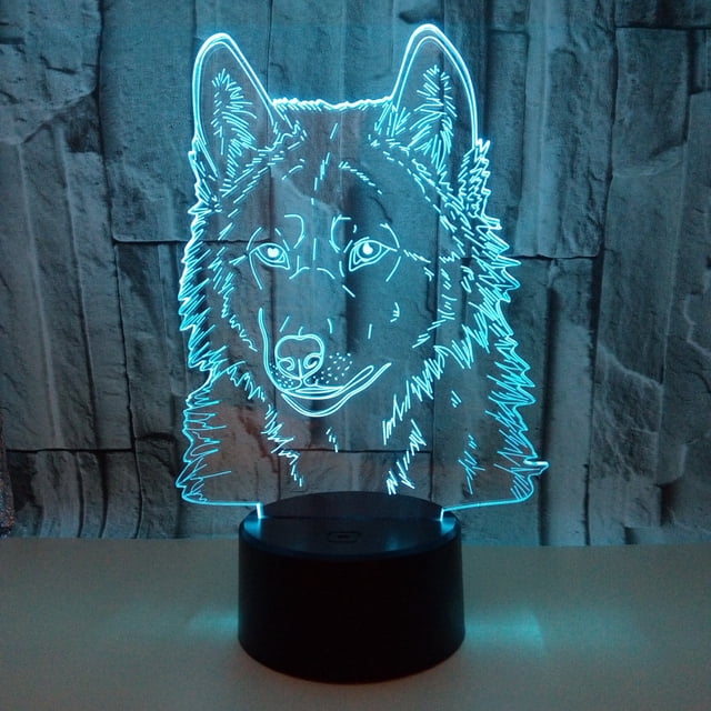 Lámpara de noche 3D con diseño de lobo, estilo art déco, LED, control remoto, 7/16 colores cambiantes, luz nocturna alimentada por USB, regalo para niños, cumpleaños, Navidad y Halloween.