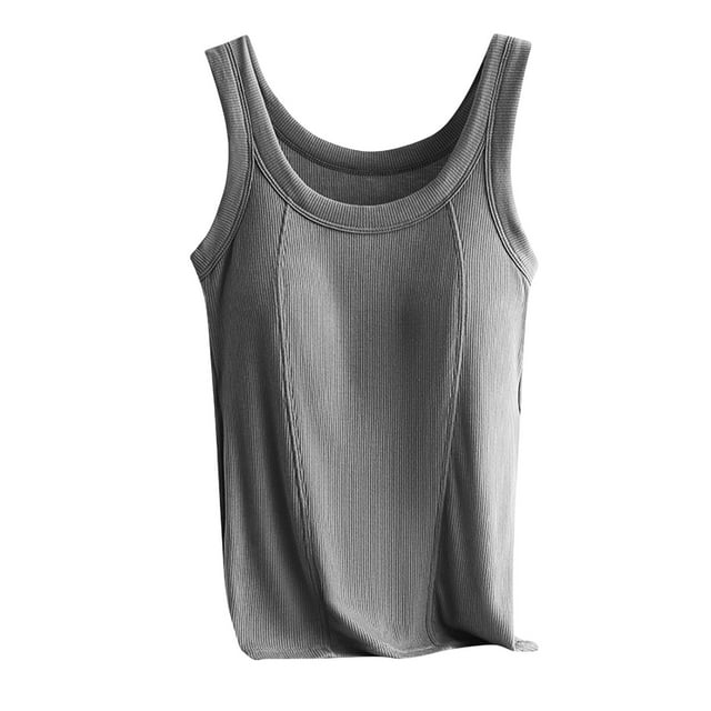 Timegard Womens Tank Tops with Built in Bra Ribbed Round Neck Sleeveless Comfy Casual Going out Tops Blouses