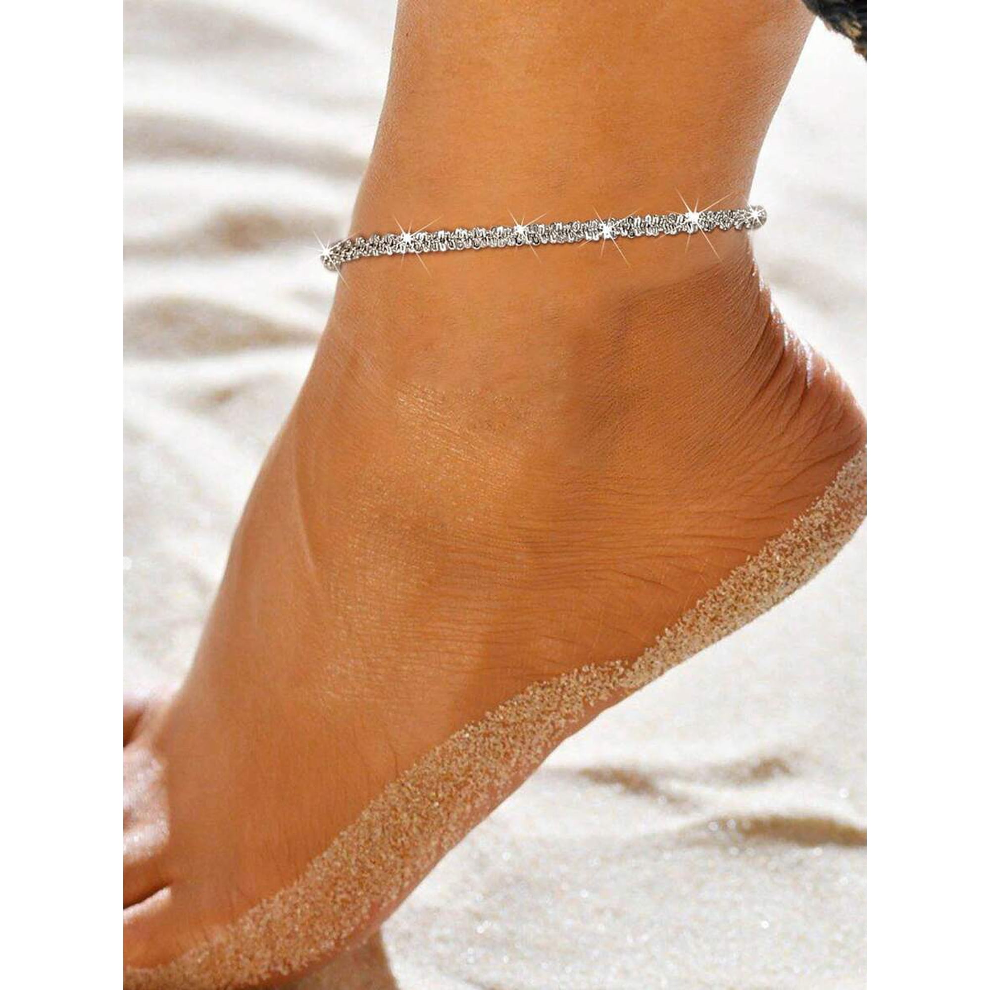 Silver-Tone Twisted Rope Chain Anklet With Lobster Clasp For Women