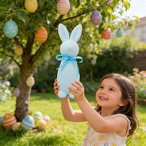 Cheapark Easter Themed Flocked Bow Standing Bunny Figurine Lifelike Pose Festive Tabletop Decor For Home Party Easter Spring Celebrations