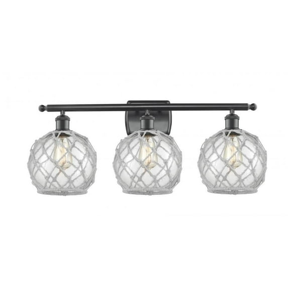 516-3W-BK-G122-8RW-LED-Innovations Lighting-Farmhouse Rope-10.5W 3 LED Bath Vanity in Industrial Style-26 Inches Wide by 13 Inches High Matte Black