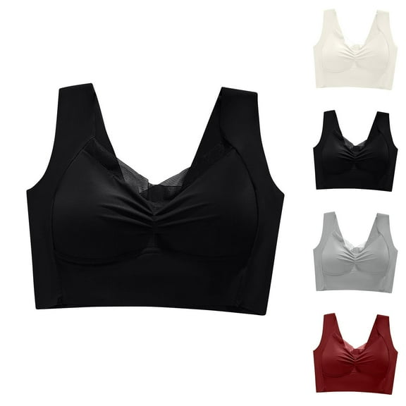 SMihono Minimizers Bra for Women Large Breast Push up Wireless Bras Lace Patchwork Wide Strap Lift Cozy Bralette Red L