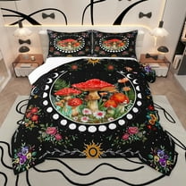 Homewish Country Floral Mushroom Queen Comforter Set,Colorful Rustic Floral Bedding Sets,Boho Bohemain Style Bedding Comforter Set For Girl Teens,Microfiber Bedroom Decor,3 Pieces