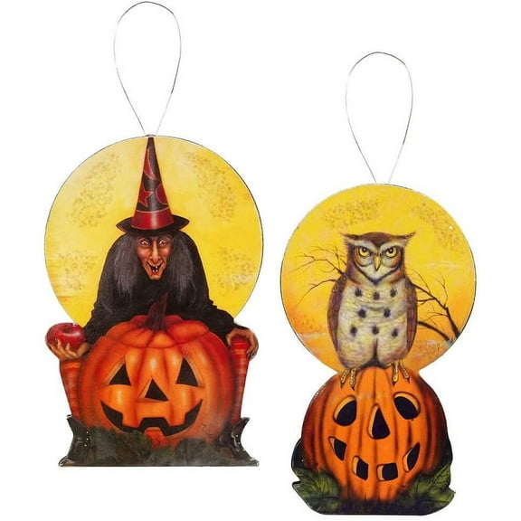 Bethany Lowe Wooden Moonlight Halloween Ornaments, Set of 2