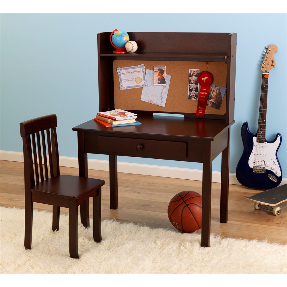 KidKraft Pinboard Wooden Desk with Drawer, Hutch, Shelf and Chair, Espresso - image 2 of 10