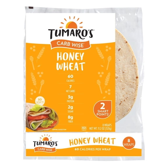 Tumaro'S 8-inch Honey Wheat Carb Wise Wraps - Case of 6 - 8 CT