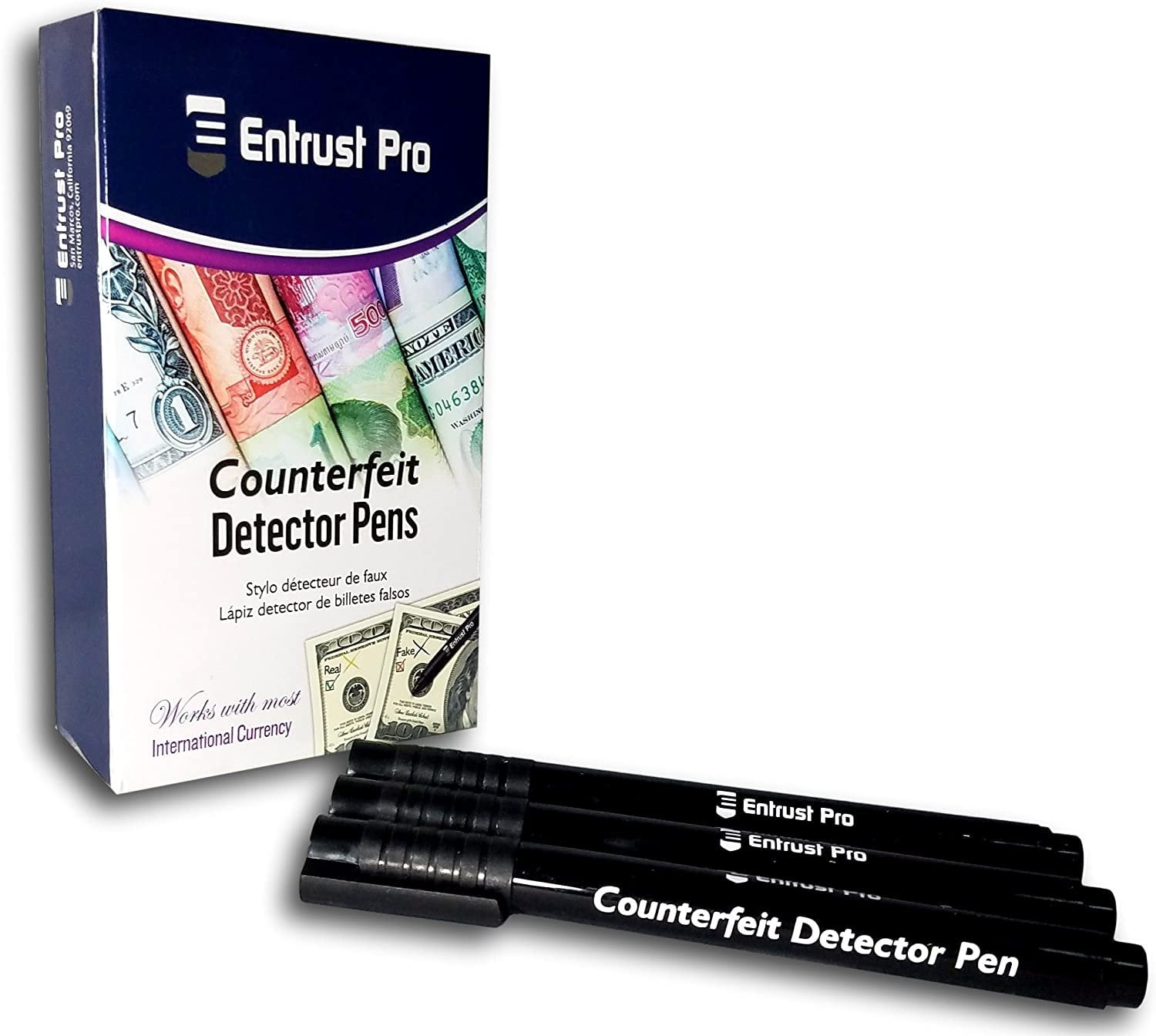 Entrust Pro Money Marker Pen Detects Counterfeit Bills, Round Tip, 12 Pack