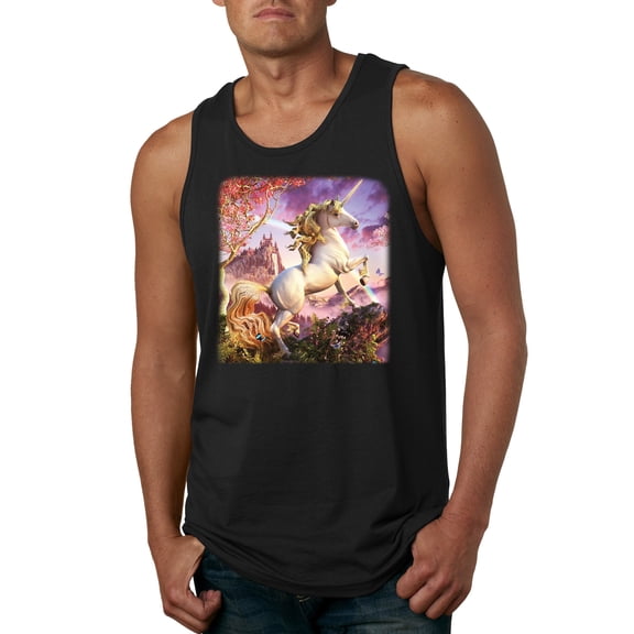 Unicorn Fanstasy Rainbow Castle Male Graphic Tank Top, Black, Small