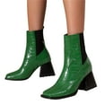 thumbnail image 4 of New Fashion Warm Female Boots Womens Fashion Colorblock Leather Face Square Toe High Heel Elastic Mid Boots, 4 of 9