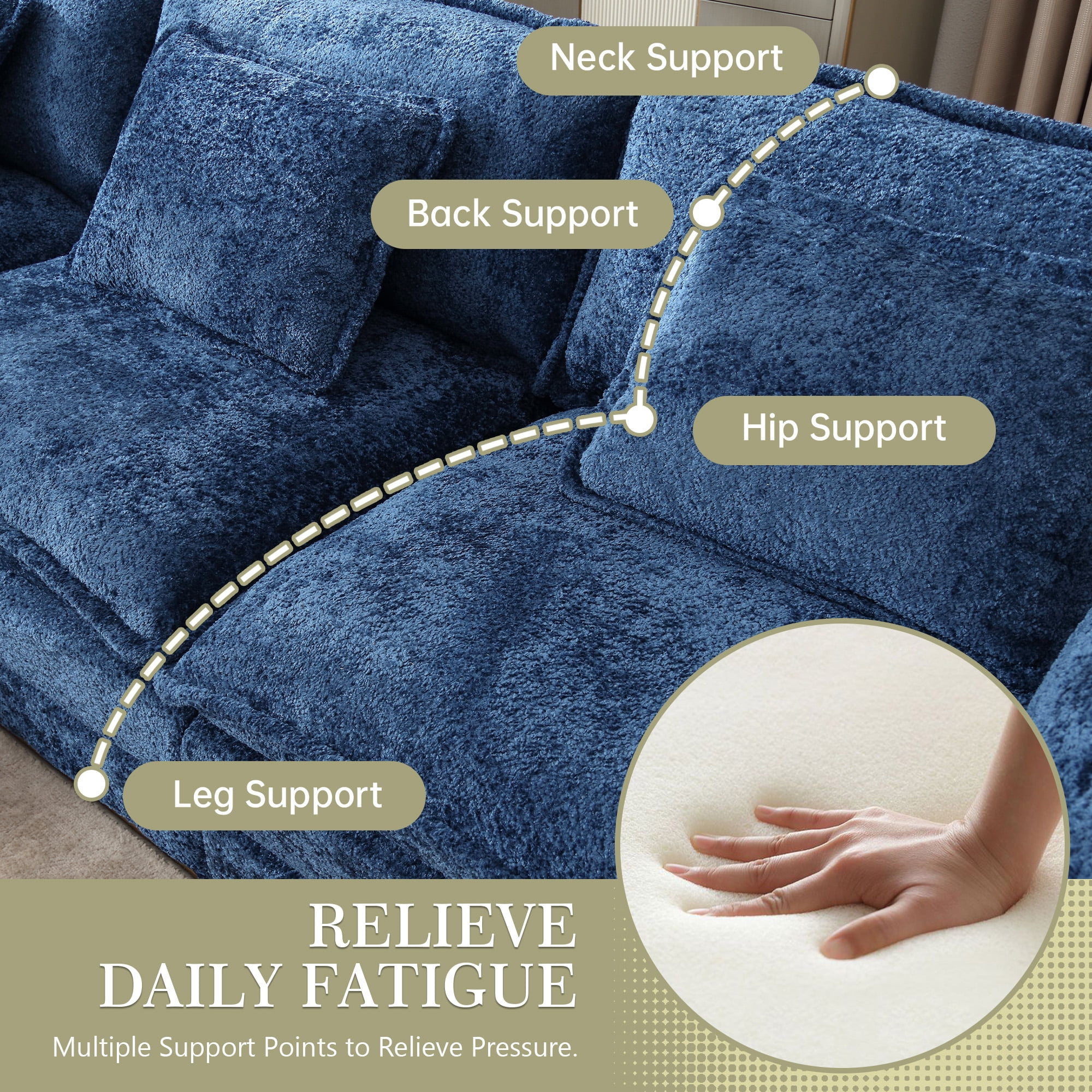 MOONMISS Boucle Fabric Upholstered L-Shape Comfy Oversized 3-4 seat Modular Sectional Sofa