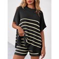 thumbnail image 4 of 2 Pcs Women's Striped Outfits Oversized Batwing Short Sleeve Tops High Waisted Shorts Summer Knit Lounge Short Sets, 4 of 7