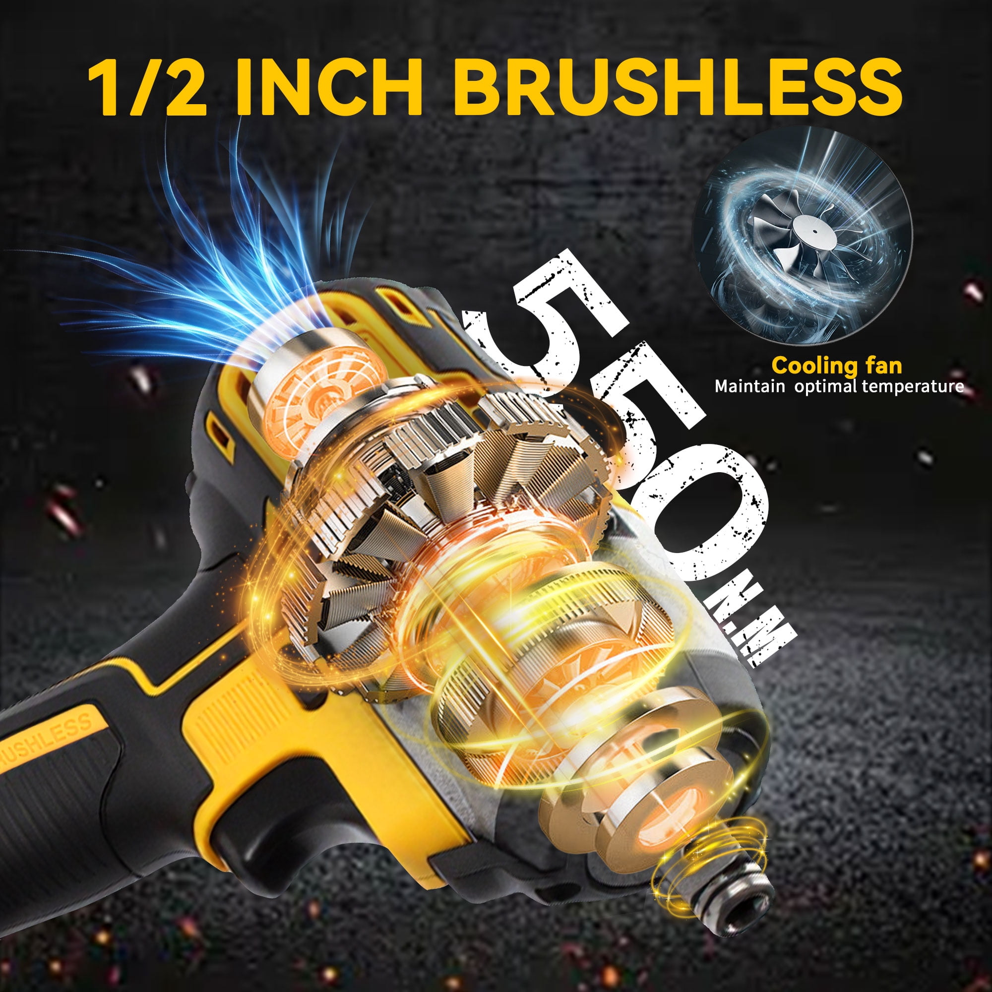 Fotrix 21V Brushless 1/2" Impact Wrench Kit, 3-in-1 Heavy Duty Drill & Driver, 4.0Ah Battery, Suitable For Home Repair, Cordless Impact Gun for Auto Repair, DIY Enthusiasts And Men