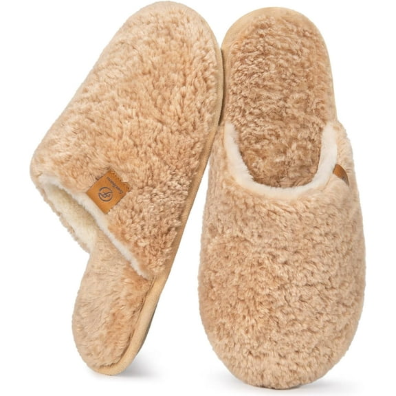 Women's Fuzzy Slip-on Slippers Warm Cozy Soft Lightweight Memory Foam Indoor House Shoes