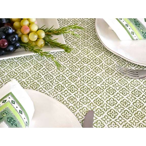Massilia Green Modern Elegant Acrylic Cotton Coated Tablecloth - 98X59" Rectangle- French Oilcloth Spill Proof Easy Wipe Off - Indoor Outdoor Party Table Decor.