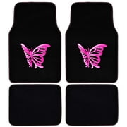 BDK Pink Butterfly Design Carpet Car Floor Mats for Auto Van Truck SUV-4 Pieces Front & Rear Full Set with Rubber Backing-Universal Fit