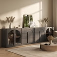 thumbnail image 5 of BELLEZE 4-Piece Modular Sideboard Buffet Cabinet Freely Configurable, Glass Door Storage with Adjustable Shelf and 3-Drawer Storage, Media Console Credenza for Living Room Kitchen, Ebony, 5 of 7