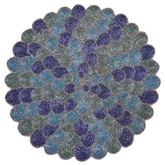 Decozen Blue Green Beaded Placemats for Dining Table - Set of 2-15 Inches for Kitchen Decor Scratch Heat Resistant Charger Durable Tablemats