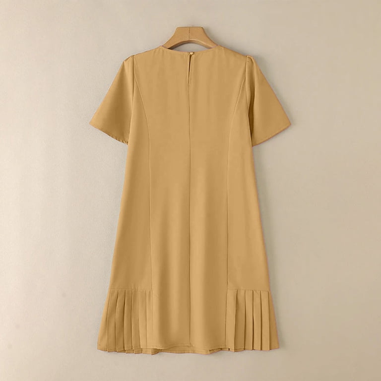 khaki knee length dress Marianna Blouson Flared Khaki Knee-length Dress