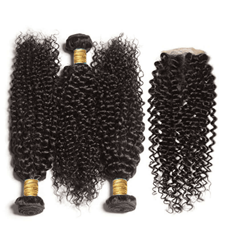 USTAR 4x4 Lace Closure 22 Inch with 3 Bundles Brazilian Virgin Human Hair 24 26 28 Inch, Jerry Curly Natural Black for Black Women Deal