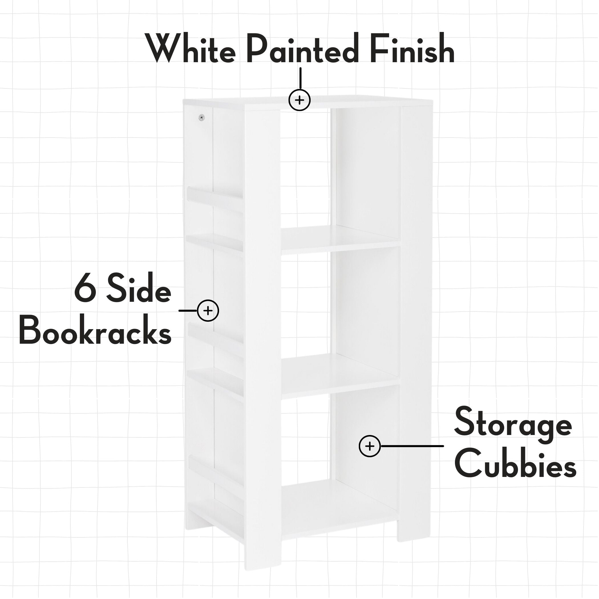 RiverRidge Kids Bookshelf Toy Organizer Tower with 3 Cubbies and 6 Bookracks - White